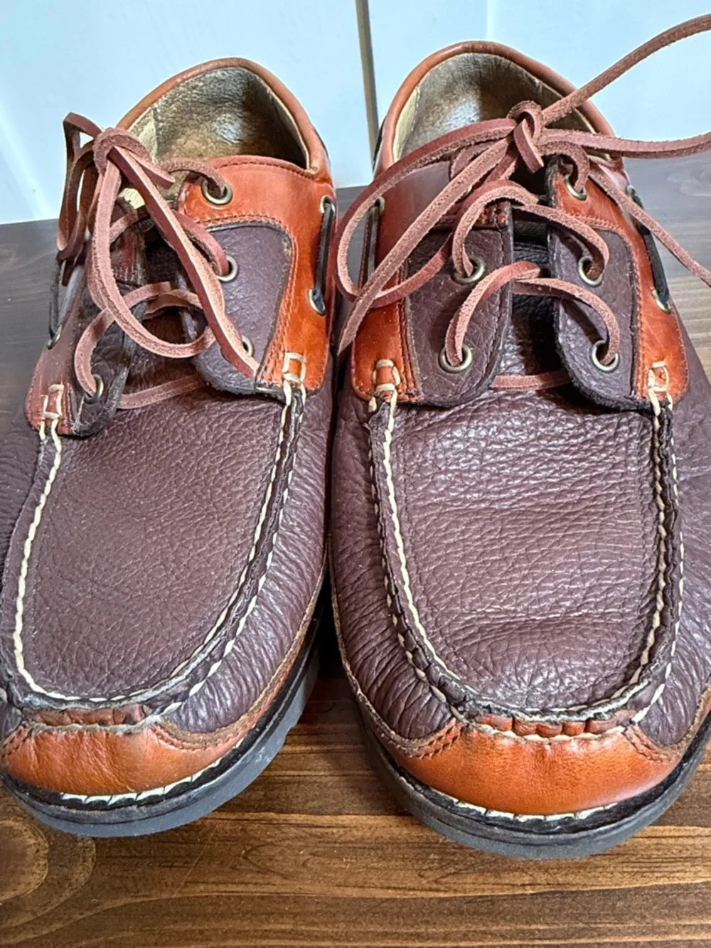 L.L. Bean Men’s Leather Boat Shoes Brown Lace Up Moc Toe Outdoor Comfort Size 11